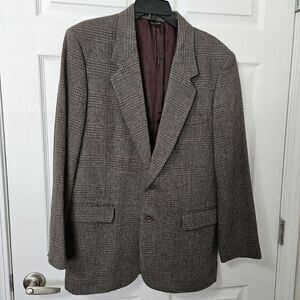 Mens Tailored Clothing by Manhattan Brown Plaid Wool Sport Coat Jacket Size 44L